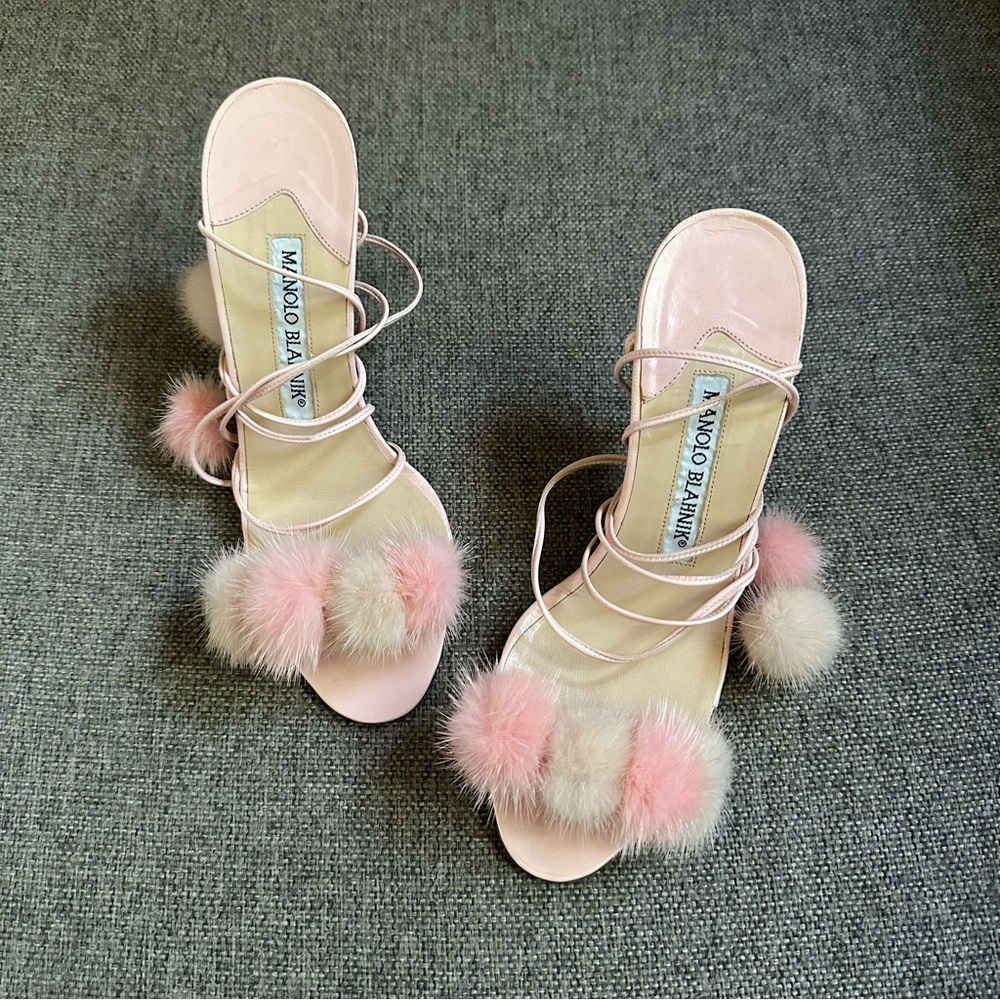 Vintage Manolo Blahnik Pom Pom strappy heels